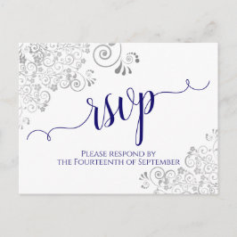 Lacy Calligraphy Navy Blue op White Wedding RSVP Briefkaart