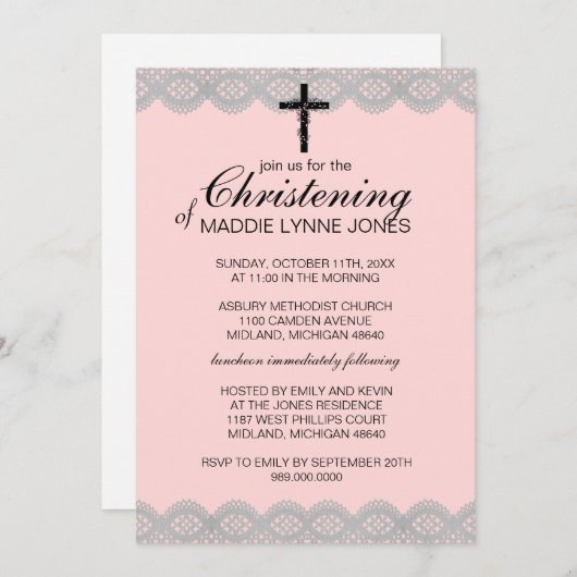 Lacy Christening, Baptism of Uitnodiging tot het v (Voorkant / Achterkant)