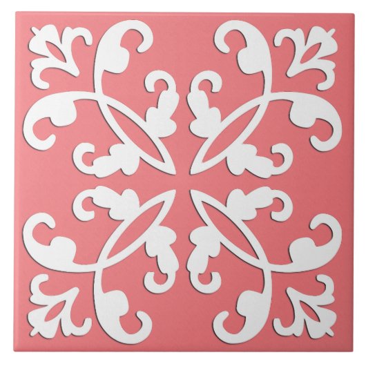 Lacy cutwork, wit boven azalea roze tegeltje (Voorkant)