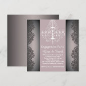 Lacy damask patroon, chandelier Engagement Party Kaart (Voorkant / Achterkant)