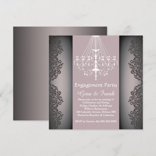 Lacy damask patroon, chandelier Engagement Party Kaart (Voorkant / Achterkant)