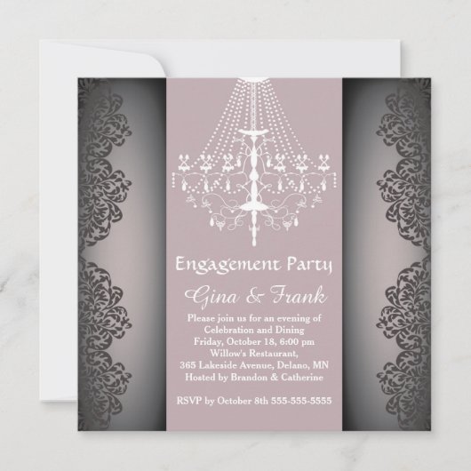 Lacy damask patroon, chandelier Engagement Party Kaart (Voorkant)