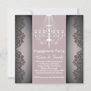 Lacy damask patroon, chandelier Engagement Party Kaart