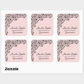 Lacy Elegant Quinceañera Blush Pink and Black Vierkante Sticker (Vel)