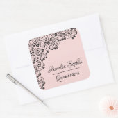 Lacy Elegant Quinceañera Blush Pink and Black Vierkante Sticker (Envelop)