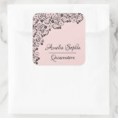 Lacy Elegant Quinceañera Blush Pink and Black Vierkante Sticker (Tas)