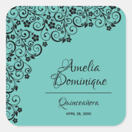 Lacy Elegant Quinceañera Turquoise Vierkante Sticker