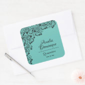 Lacy Elegant Quinceañera Turquoise Vierkante Sticker (Envelop)