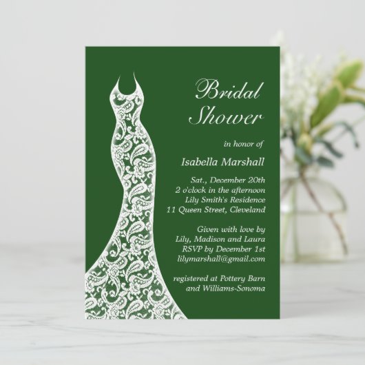Lacy Emerald Green Bridal Shower Kaart (Staand voorkant)