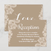 Lacy Floral Brown and White Lace Wedding Reception Informatiekaartje (Voorkant / Achterkant)