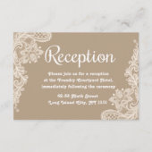 Lacy Floral Brown and White Lace Wedding Reception Informatiekaartje (Voorkant)