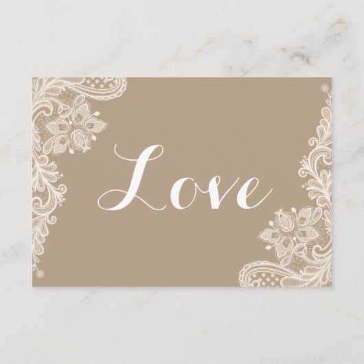 Lacy Floral Brown and White Lace Wedding Reception Informatiekaartje (Achterkant)