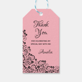 Lacy Floral Quinceañera Pink en Black Cadeaulabel