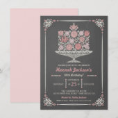 Lacy Flower Birthday Cake Chalkboard Invitation Kaart (Voorkant / Achterkant)