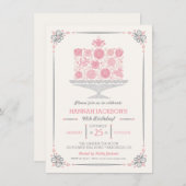 Lacy Flower Birthday Cake Invitation II Kaart (Voorkant / Achterkant)