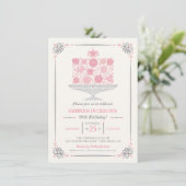 Lacy Flower Birthday Cake Invitation II Kaart (Staand voorkant)