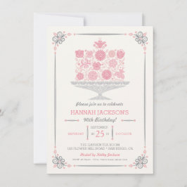 Lacy Flower Birthday Cake Invitation II Kaart