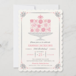 Lacy Flower Birthday Cake Invitation Kaart