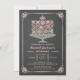 Lacy Flower Birthday Cake Krijtbord Uitnodigen 5x7 Kaart