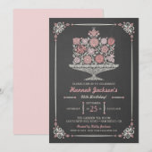 Lacy Flower Birthday Cake Krijtbord Uitnodigen 5x7 Kaart (Voorkant / Achterkant)