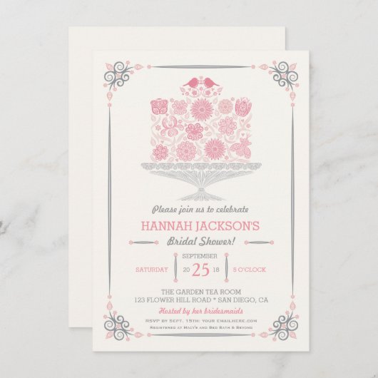 Lacy Flower Cake Bridal Shower-uitnodiging Kaart (Voorkant / Achterkant)