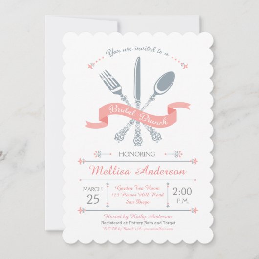Lacy Fork Knife Spoon Bruids Brunch Uitnodiging (Voorkant)