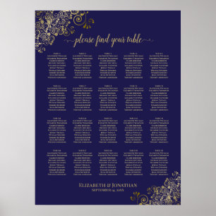Lacy Gold 20-tafel marineschip met blauwe bruiloft Poster