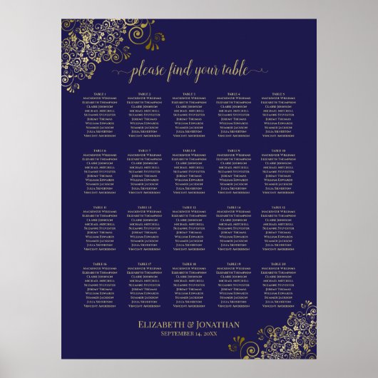 Lacy Gold 20-tafel marineschip met blauwe bruiloft Poster (Voorkant)