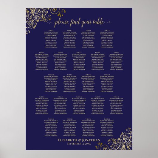 Lacy Gold 22-tafel-weddenschapskaarster Navy Blue Poster (Voorkant)