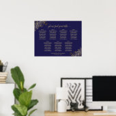 Lacy Gold 7 Table Wedding Seating Chart Navy Blue Poster (Thuiskantoor)