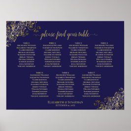 Lacy Gold 7 Table Wedding Seating Chart Navy Blue Poster