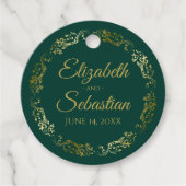 Lacy Gold Border Elegant Emerald Green Wedding Bedankjes Labels (Voorkant)
