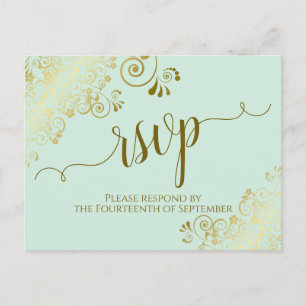 Lacy Gold Calligraphy Bord Mint Green Wedding RSVP Briefkaart