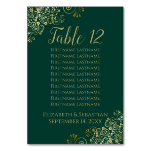 Lacy Gold Chic Emerald Green Wedding Seding Chart Kaart