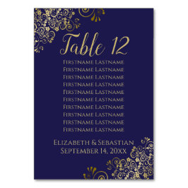 Lacy Gold Elegant Navy Blue Wedding Seating Chart Kaart