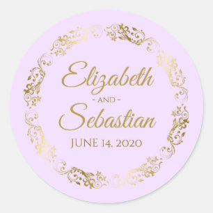 Lacy Gold Filigree Elegant Lila Paars Wedding Ronde Sticker