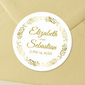 Lacy Gold Filigree Elegant Wedding Favor Ronde Sticker