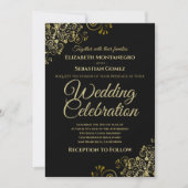 Lacy Gold Filigree op Black Simple Elegant Wedding Kaart (Voorkant)