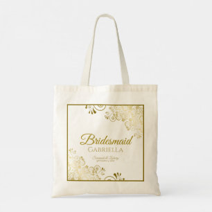 Lacy Gold Frills Elegant Bridesmaid Weddenschap Tote Bag