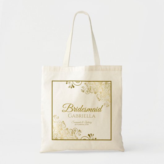Lacy Gold Frills Elegant Bridesmaid Weddenschap Tote Bag (Voorkant)