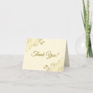 Lacy Gold Frills Elegant Cream Wedding Photo Bedankkaart