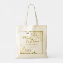 Lacy Gold Frills Elegant Maid of Honor Wedding