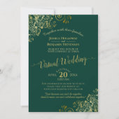 Lacy Gold Frills op Emerald Green Virtual Wedding Kaart (Voorkant)