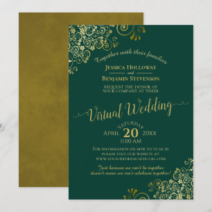 Lacy Gold Frills op Emerald Green Virtual Wedding Kaart