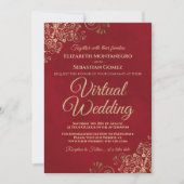 Lacy Gold Frills op Red Elegant Virtual Wedding Kaart (Voorkant)