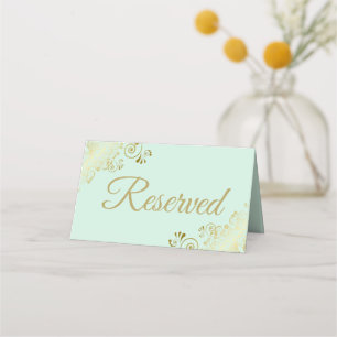 Lacy Gold Neo Mint Green Elegant Wedding Gereserve Plaatskaartje