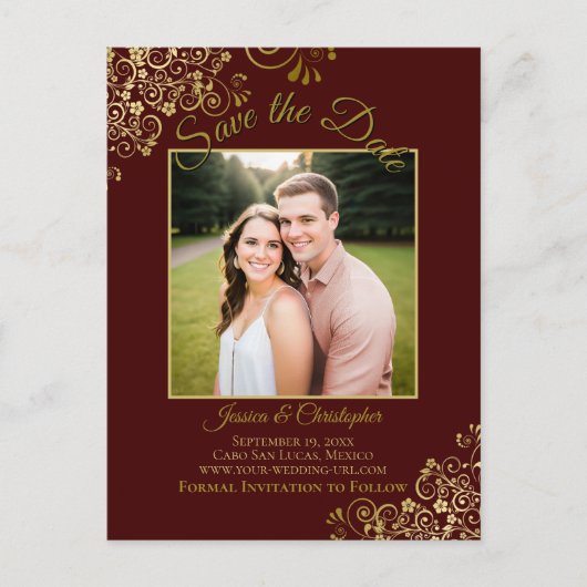 Lacy Gold op Auburn Wedding Save the Date Photo Aankondigingskaart (Voorkant)