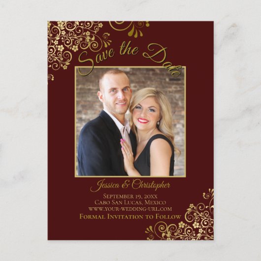 Lacy Gold op Auburn Wedding Save the Date Photo Aankondigingskaart (Voorkant)
