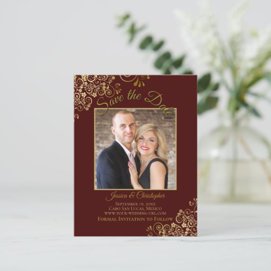 Lacy Gold op Auburn Wedding Save the Date Photo Aankondigingskaart (Staand voorkant)