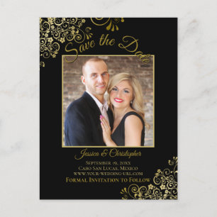Lacy Gold op Black Wedding Save the Date Photo Aankondigingskaart